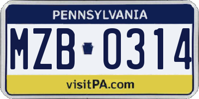 PA license plate MZB0314