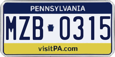 PA license plate MZB0315