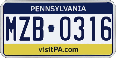 PA license plate MZB0316