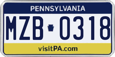 PA license plate MZB0318