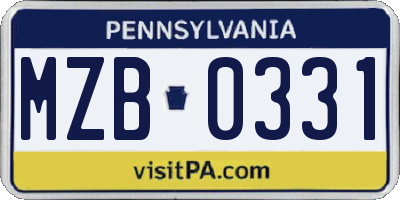 PA license plate MZB0331