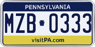 PA license plate MZB0333