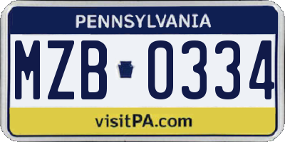 PA license plate MZB0334