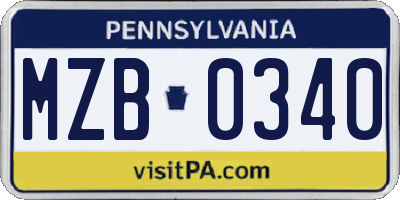 PA license plate MZB0340