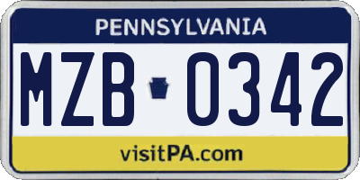 PA license plate MZB0342