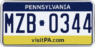 PA license plate MZB0344