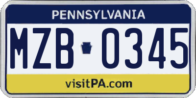 PA license plate MZB0345