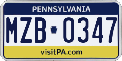 PA license plate MZB0347