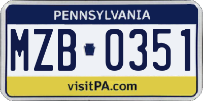 PA license plate MZB0351