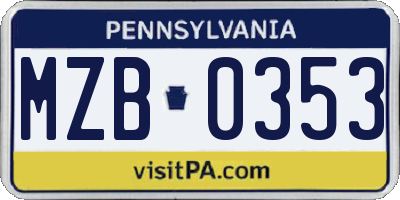 PA license plate MZB0353