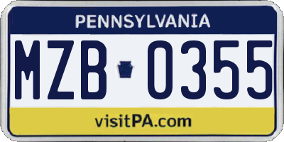 PA license plate MZB0355