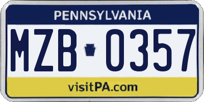 PA license plate MZB0357