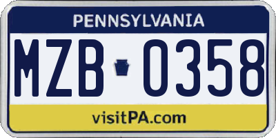 PA license plate MZB0358