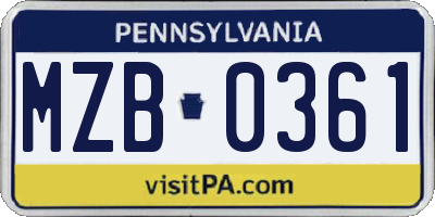 PA license plate MZB0361