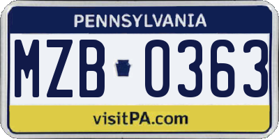 PA license plate MZB0363