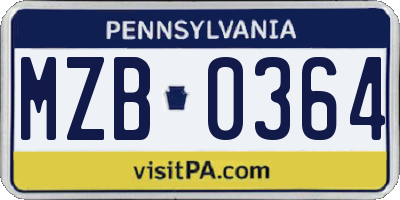 PA license plate MZB0364