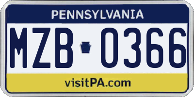 PA license plate MZB0366