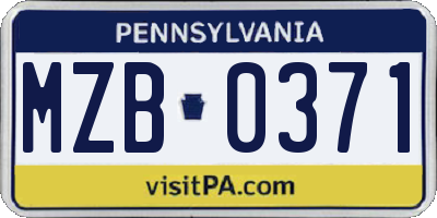 PA license plate MZB0371