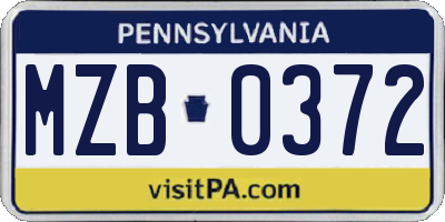 PA license plate MZB0372