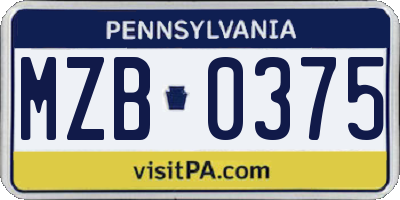 PA license plate MZB0375