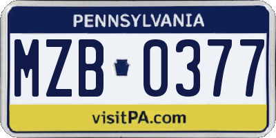 PA license plate MZB0377