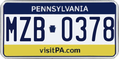PA license plate MZB0378