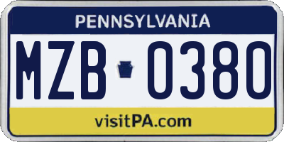 PA license plate MZB0380