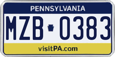 PA license plate MZB0383