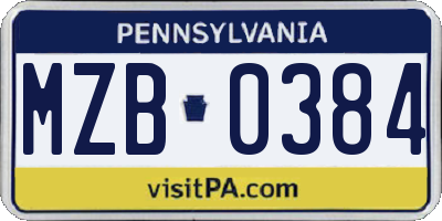 PA license plate MZB0384