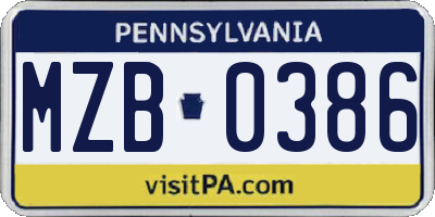 PA license plate MZB0386