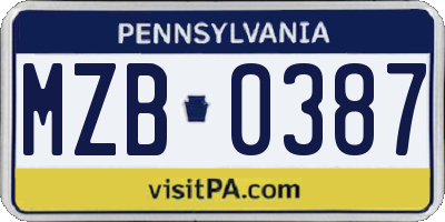 PA license plate MZB0387