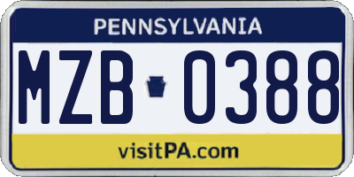 PA license plate MZB0388