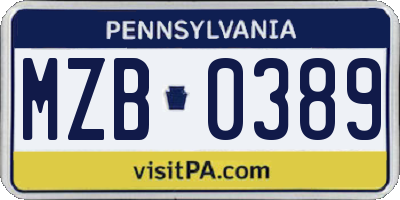 PA license plate MZB0389