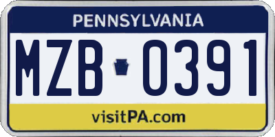 PA license plate MZB0391