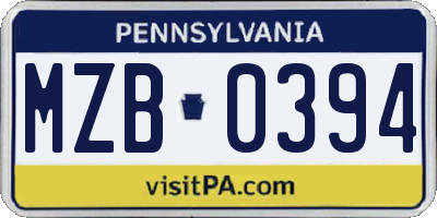 PA license plate MZB0394