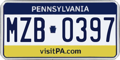 PA license plate MZB0397