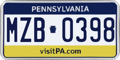 PA license plate MZB0398