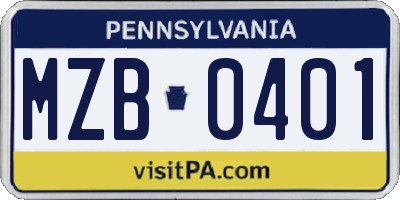 PA license plate MZB0401