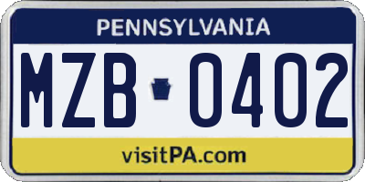PA license plate MZB0402
