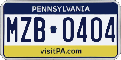 PA license plate MZB0404