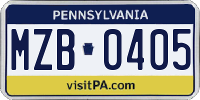 PA license plate MZB0405