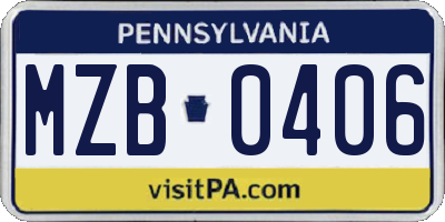 PA license plate MZB0406