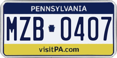 PA license plate MZB0407