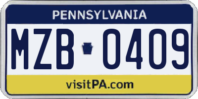 PA license plate MZB0409