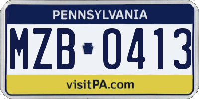 PA license plate MZB0413