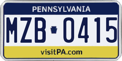 PA license plate MZB0415