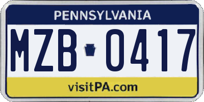 PA license plate MZB0417