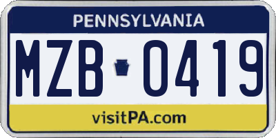 PA license plate MZB0419