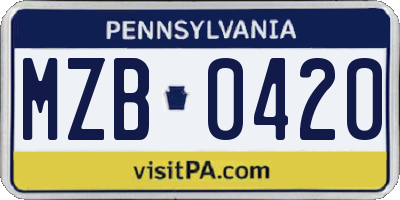 PA license plate MZB0420