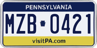 PA license plate MZB0421